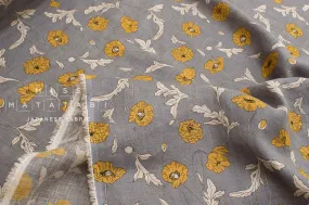 100% linen Hokkoh Poppies III - yellow, grey