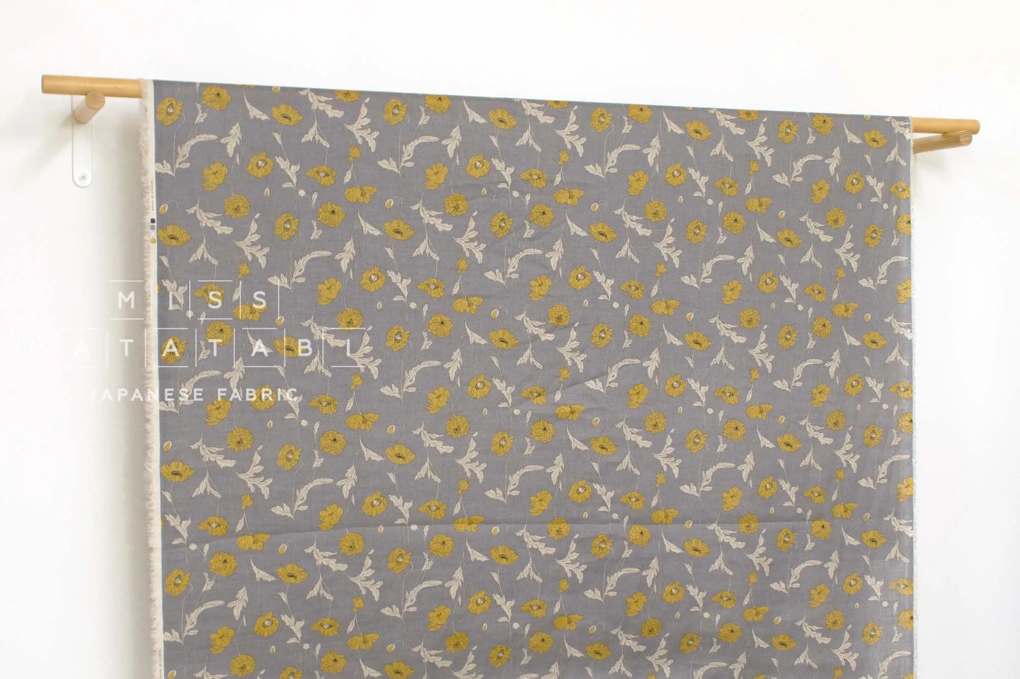 100% linen Hokkoh Poppies III - yellow, grey