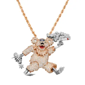 14K Diamond Dancing Bear Pendant 3.56 Ctw