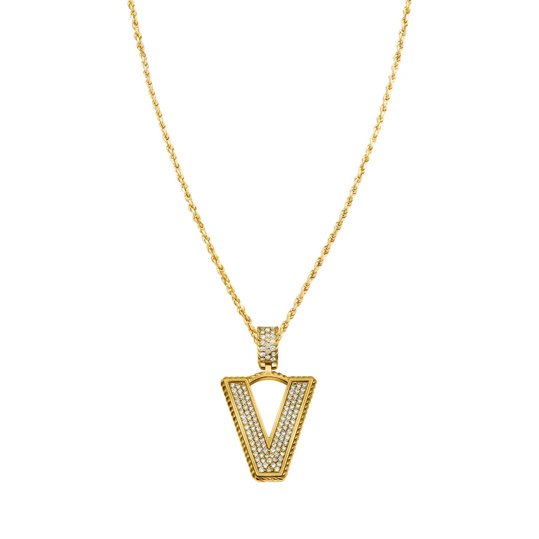 14K Gold & Diamonds Letter "V" Pendant 1.76ctw