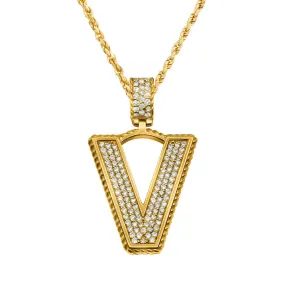 14K Gold & Diamonds Letter "V" Pendant 1.76ctw