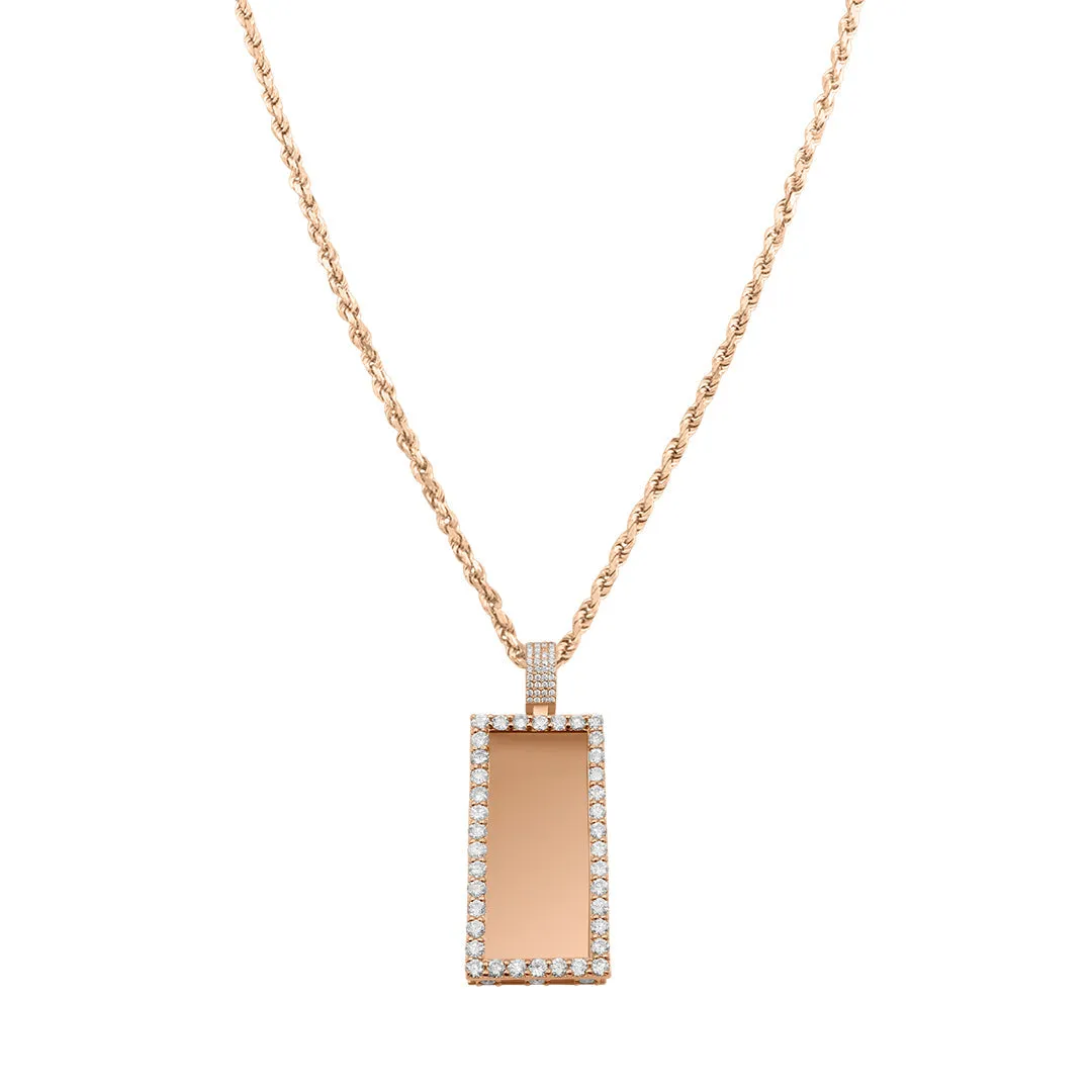 14K Men's Rose Gold & Diamond Rectangle Pendant 8.24ctw