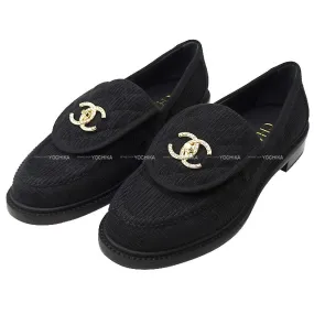 2023 SS NEW CHANEL loafers Rhinestone COCO Mark Moccasin Noir (Black) Velvet #38 Champagne Gold HW G40027[BRAND NEW][Authentic]