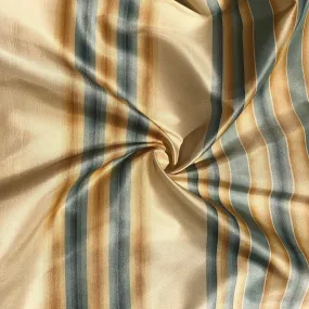 56" 100% Silk Gold Yellow Blue Striped 5 OZ Woven Fabric By the Half Yard