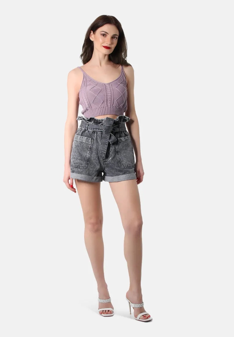 Acid Wash Paper Bag Shorts