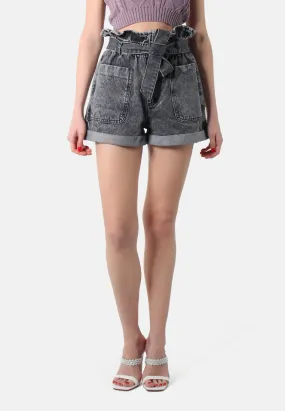 Acid Wash Paper Bag Shorts