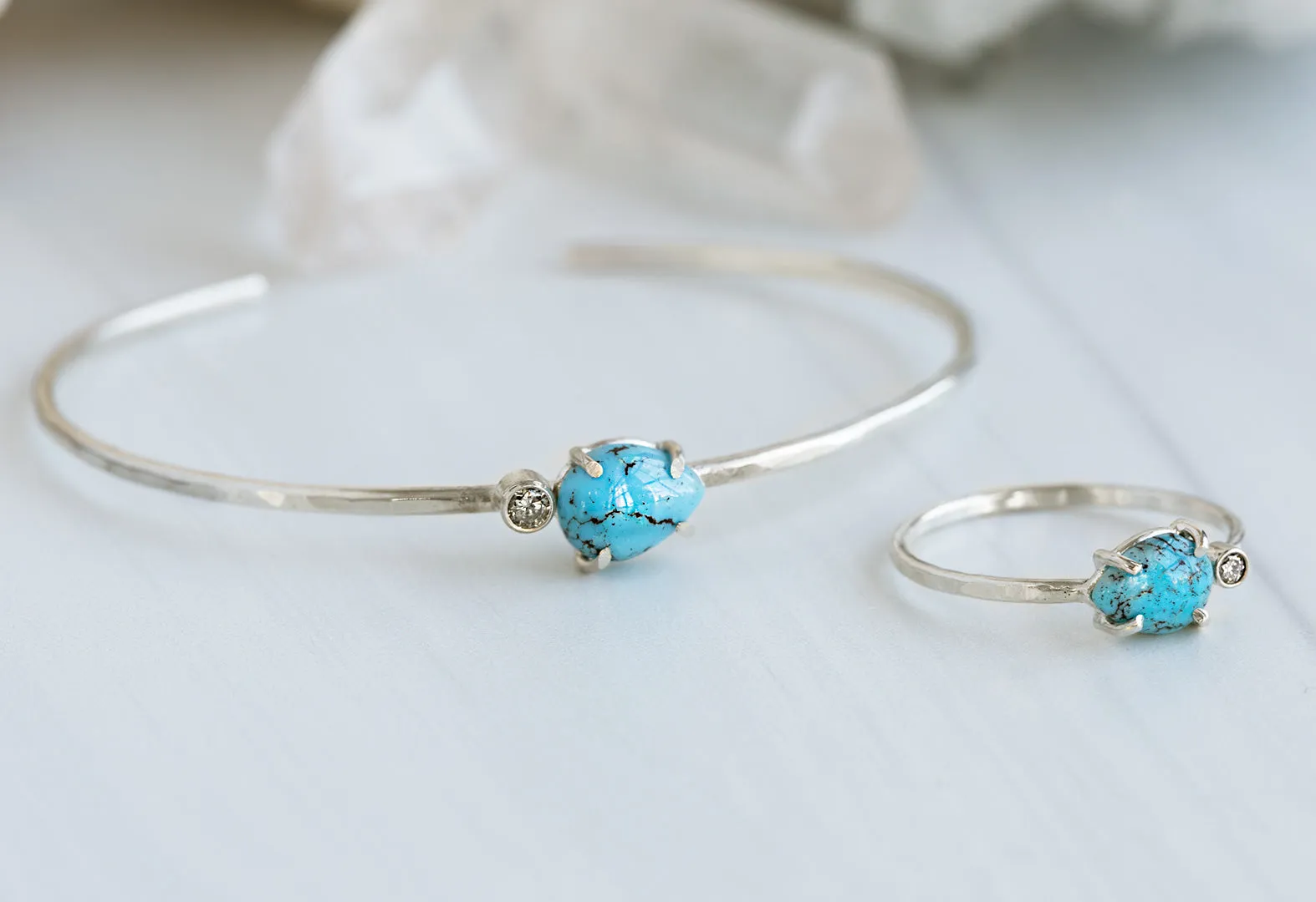 Asymmetrical Turquoise   Diamond Ring