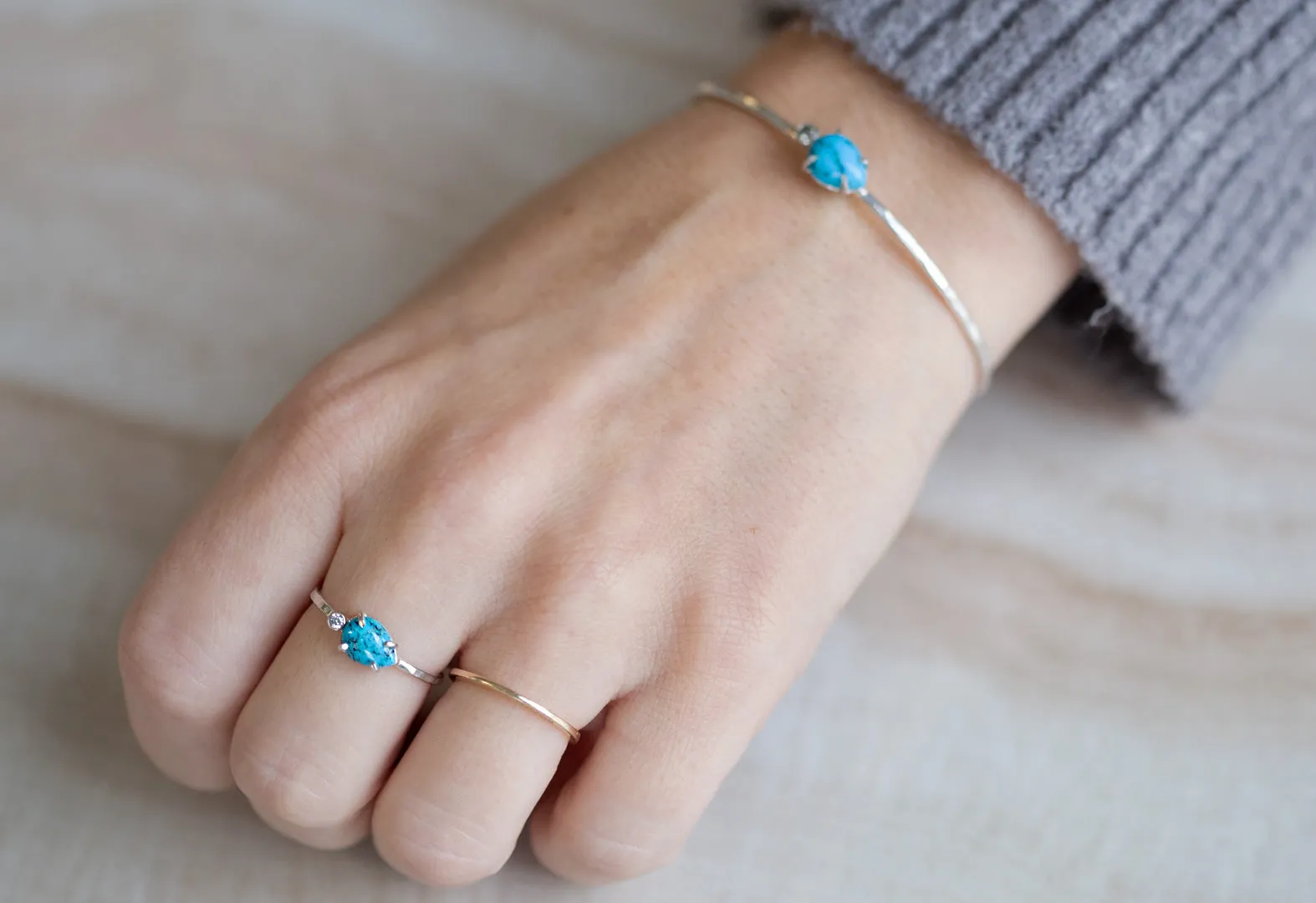 Asymmetrical Turquoise   Diamond Ring