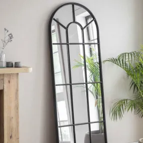 Black Arched Window Pane Mirror