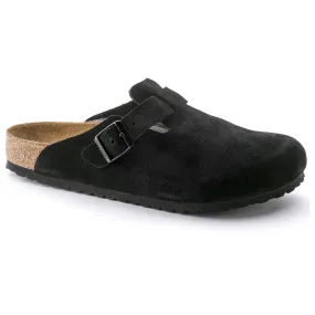 Boston Buckle Classic Footbed Mule in Black Suede