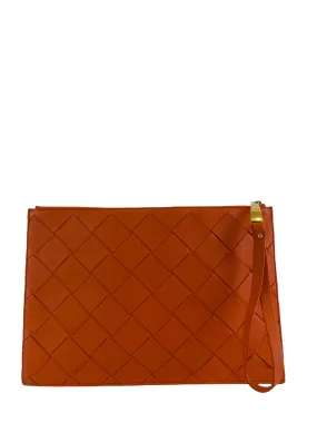 Bottega Veneta Orange Woven Leather Pouch