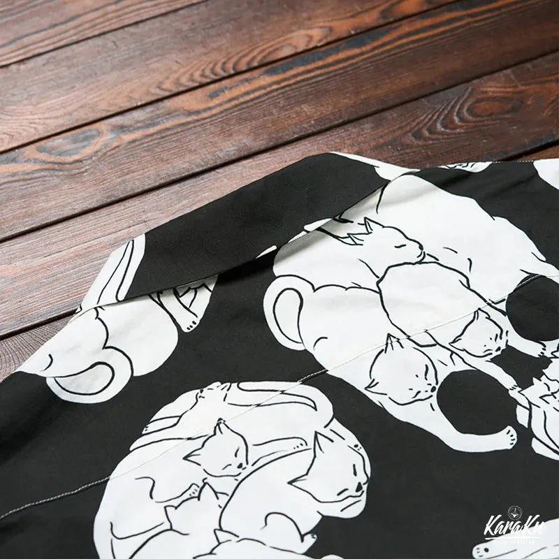 Cat & Skull Cotton Camp Shirt