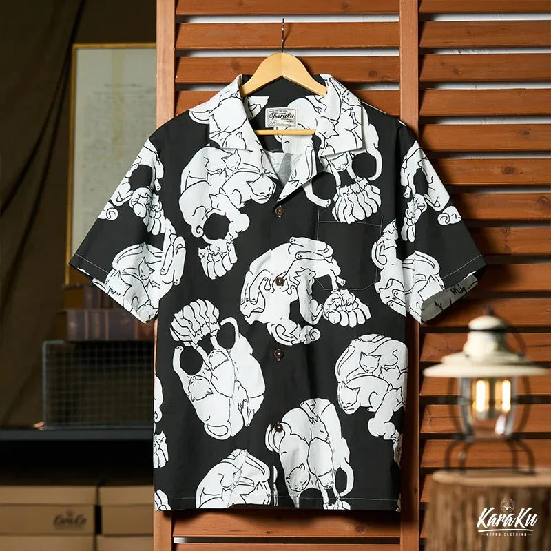 Cat & Skull Cotton Camp Shirt