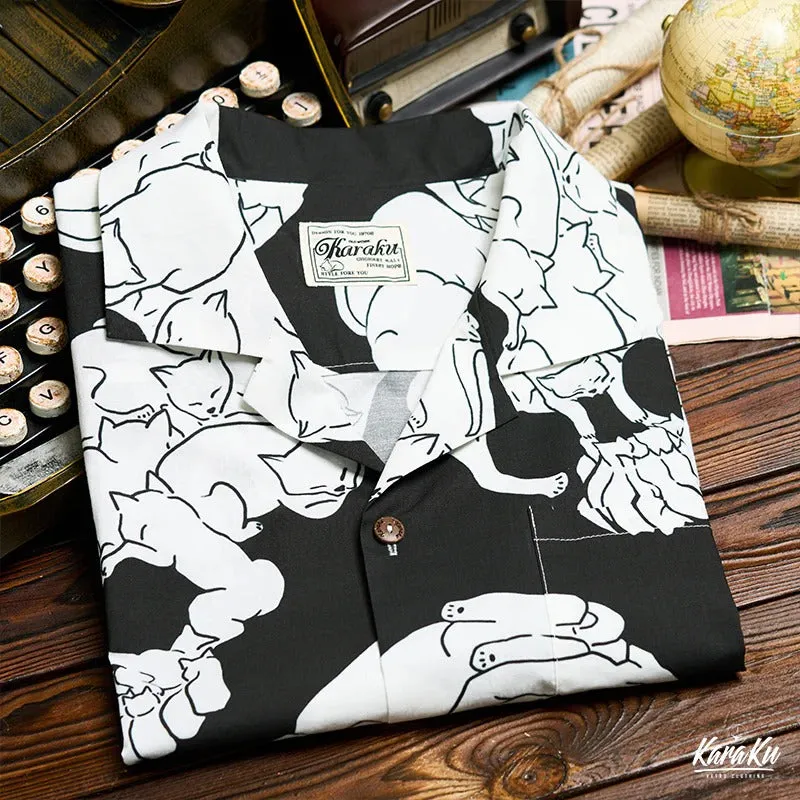 Cat & Skull Cotton Camp Shirt