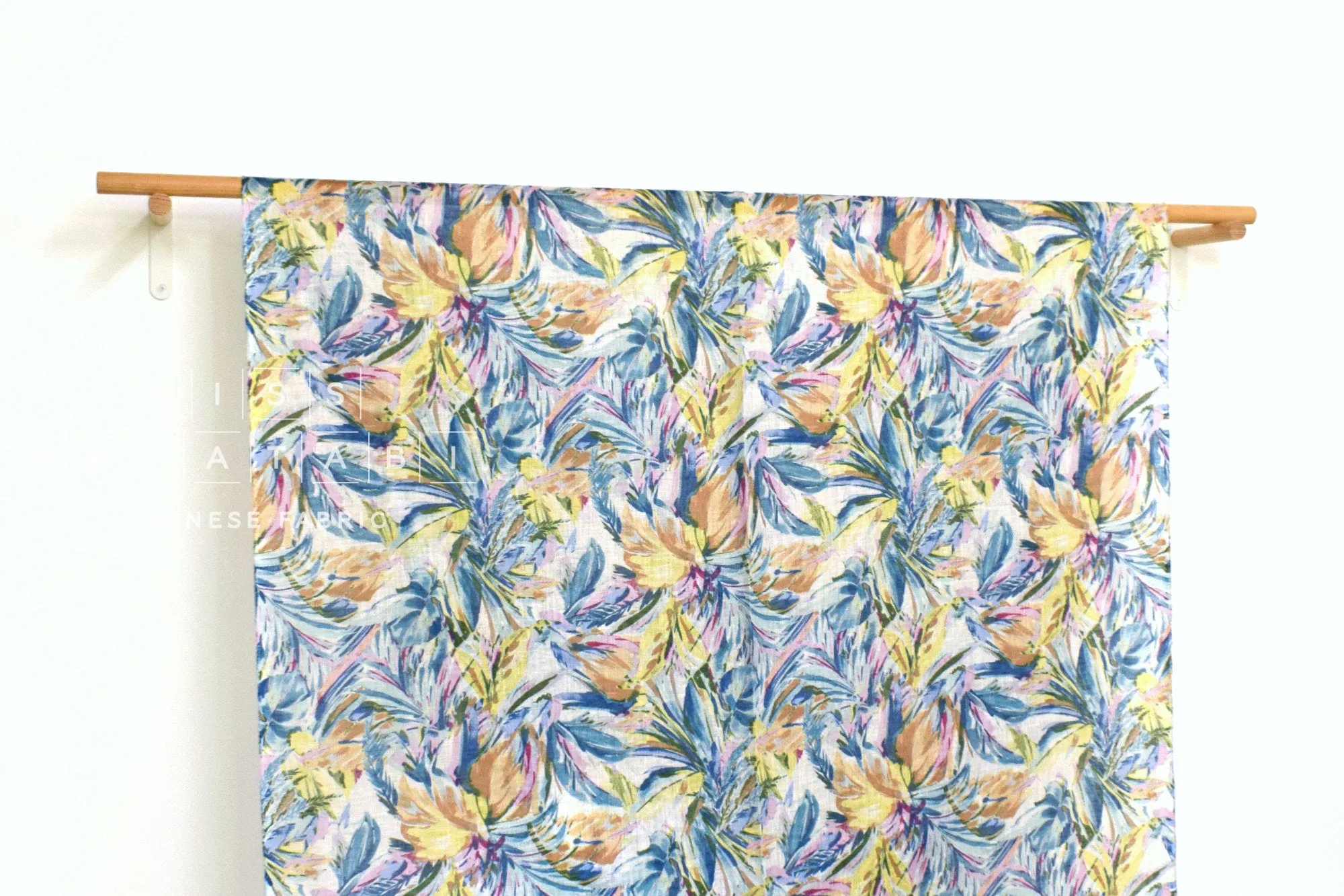 DEADSTOCK Palms linen voile - blue, pink, yellow