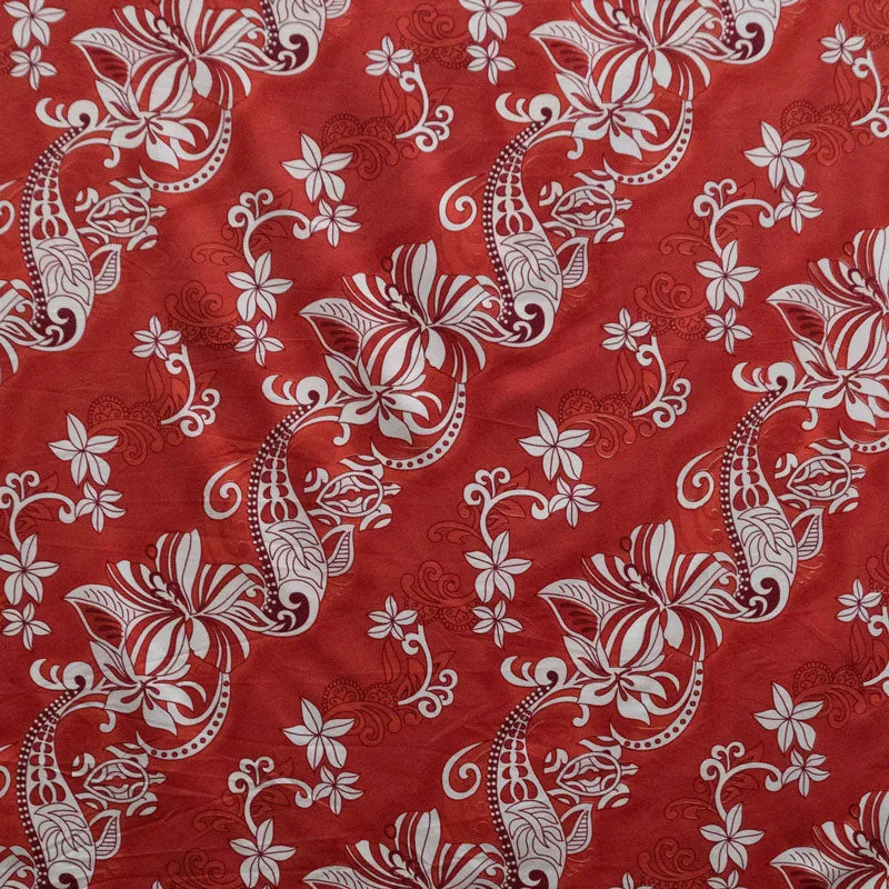 Diagonal Hibiscus Plumeria Sea Turtle Swirl Design Fabric| Peachskin