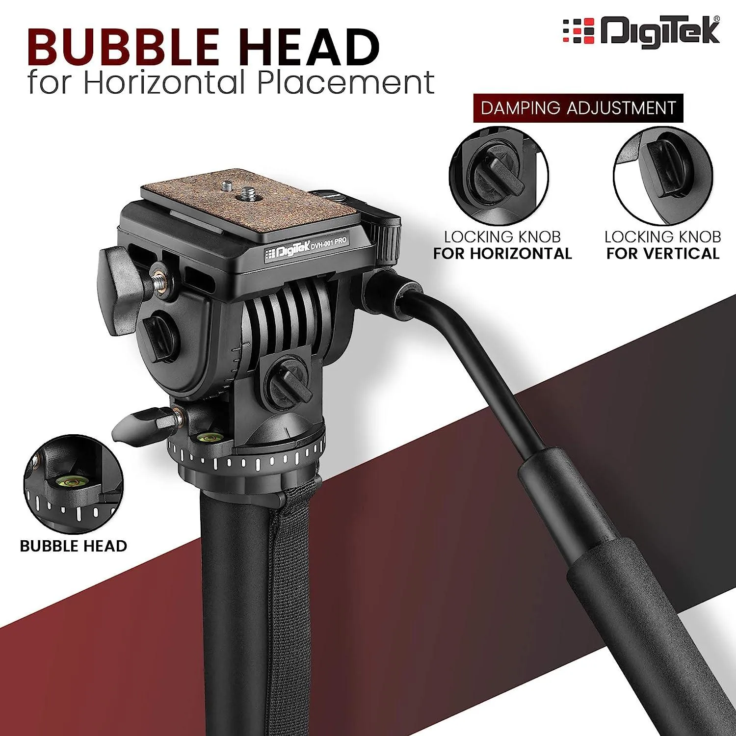 Digitek (DVH-001PRO) Video Fluid Head | Lightweight with Flat Base | Supports Multiple Tripods & Monopods (Load Capacity-5 Kgs)