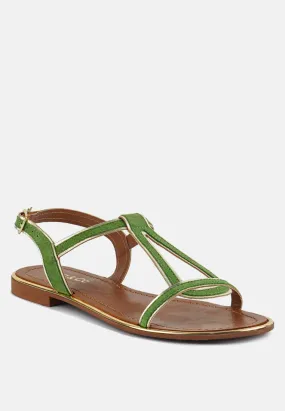 FEODORA Green Flat Slip-on Sandals