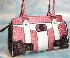 GUESS JACEY Vegan Faux Leather TOTE Bag Shoulder Bag Carryall PINK GRAY Croc Satchel