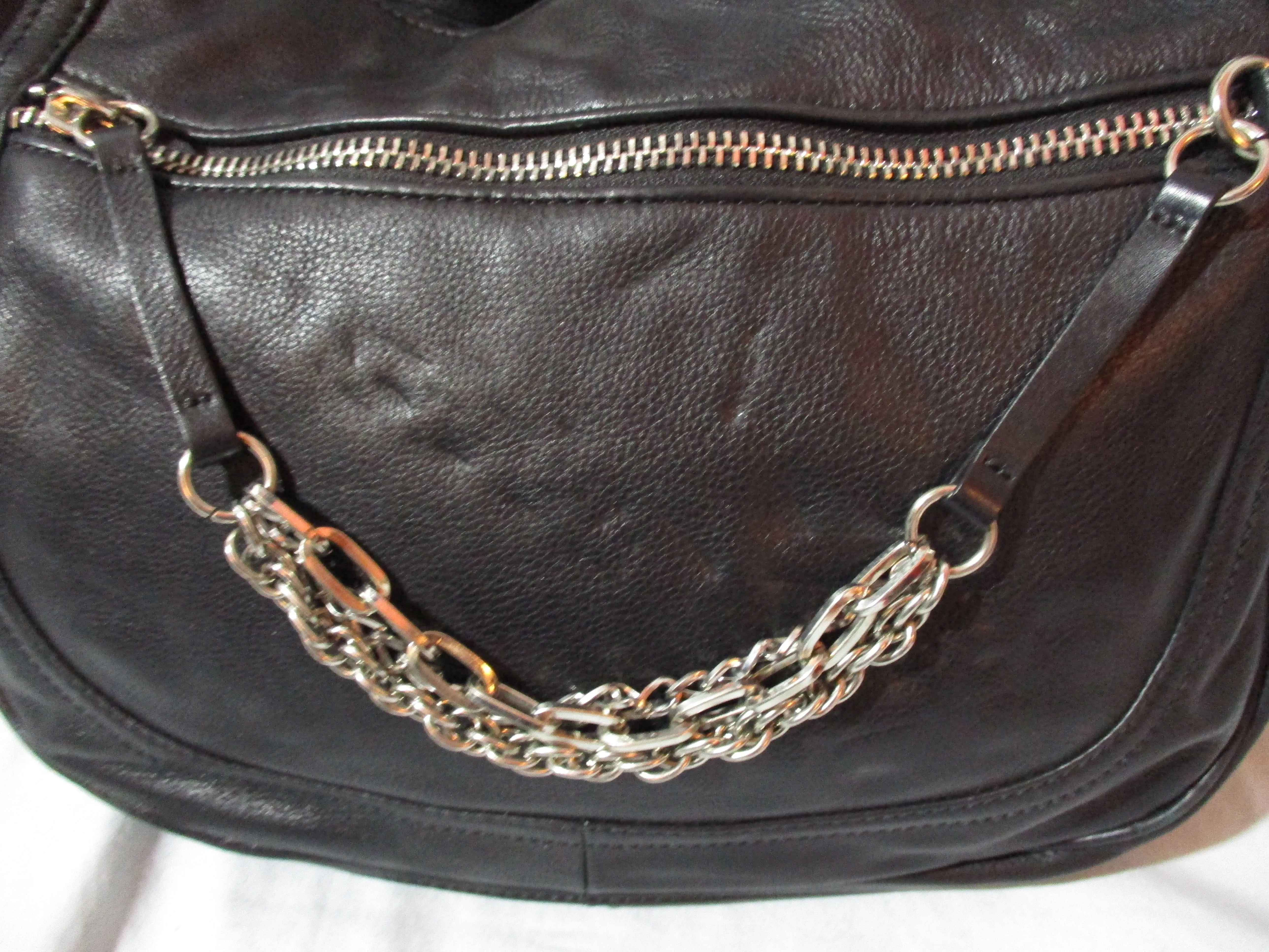 HALOGEN Bag Carryall Hobo Satchel Purse Silver Chainlink BLACK