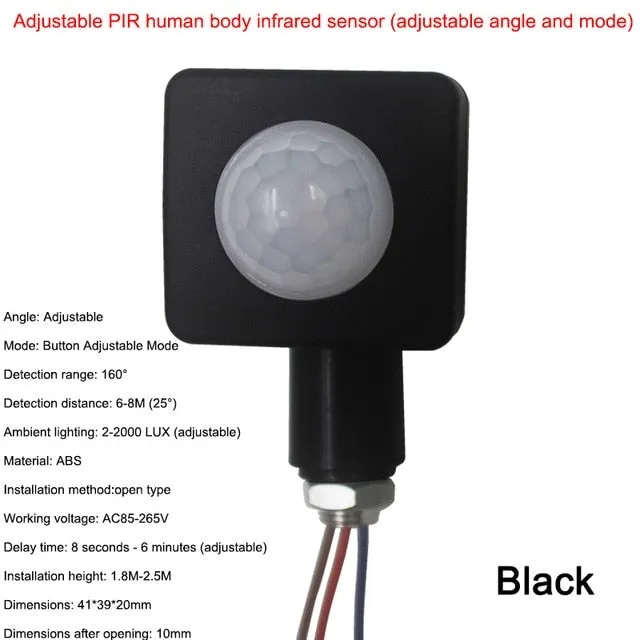 High Quality 10MM AC 85-265V PIR Infrared Motion Sensor Detector Adjustment Mode Switch Rotate160 Degrees Outdoor LED Wall Light