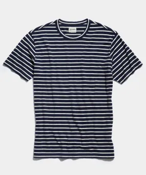 Issued By: Japanese Nautical Striped Short Sleeve Tee in Navy