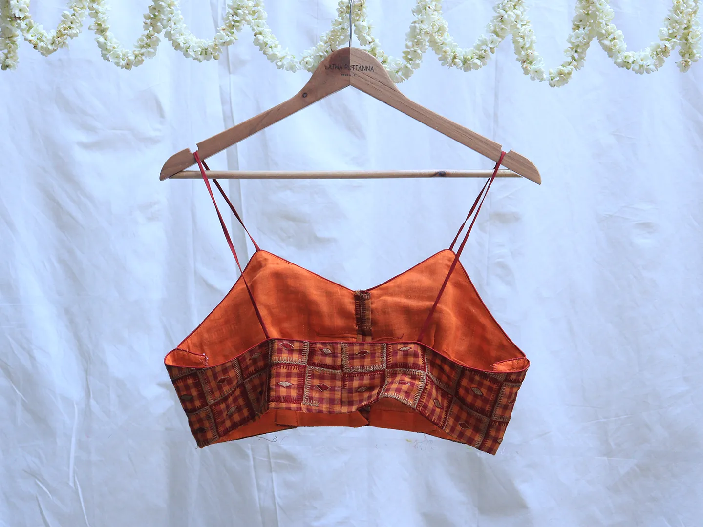 Monarch orange, Chettinad cotton, Hand Embroidery bralette