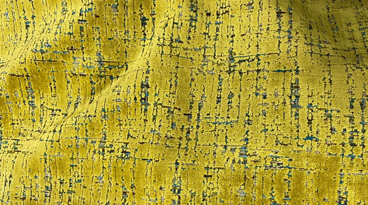 NEW Prince Archibald Novelty Upholstery Burnout Chenille Velvet Fabric in Electric Yellow