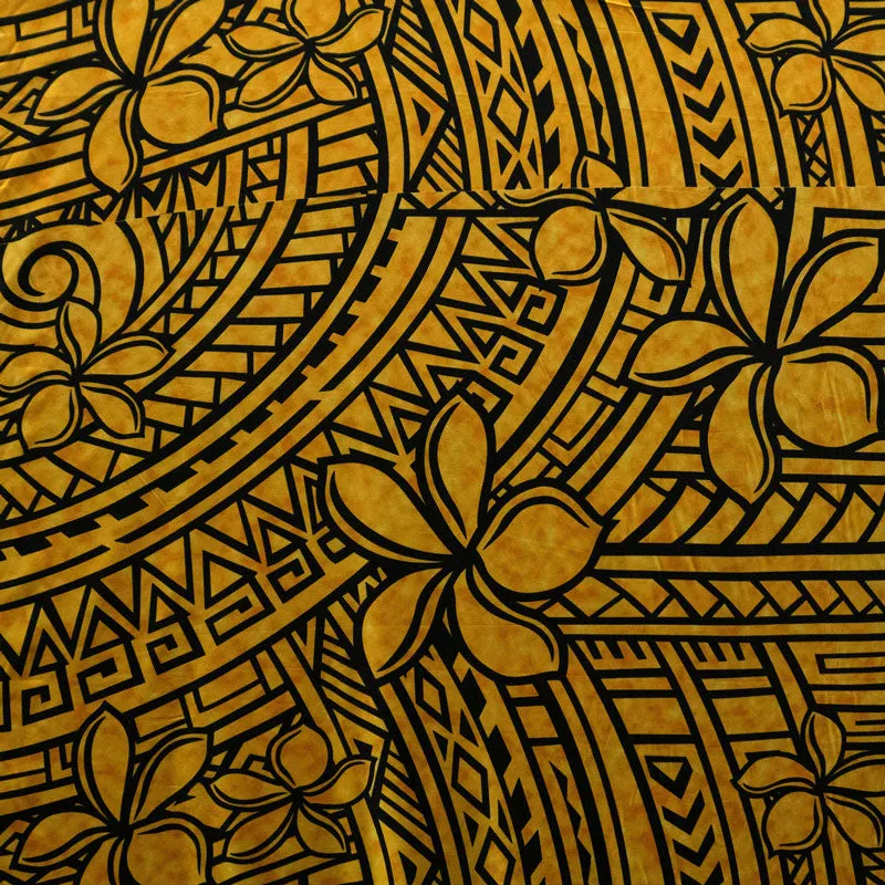 Plumeria Tribal Design Fabric| Peachskin