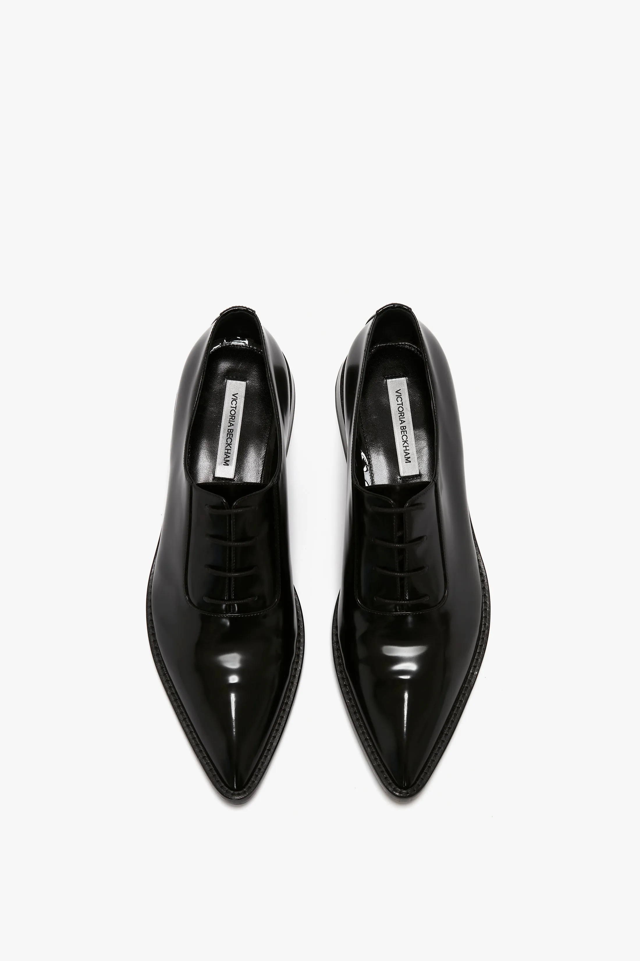 Pointy Toe Flat Lace Up In Black Brushed Leather