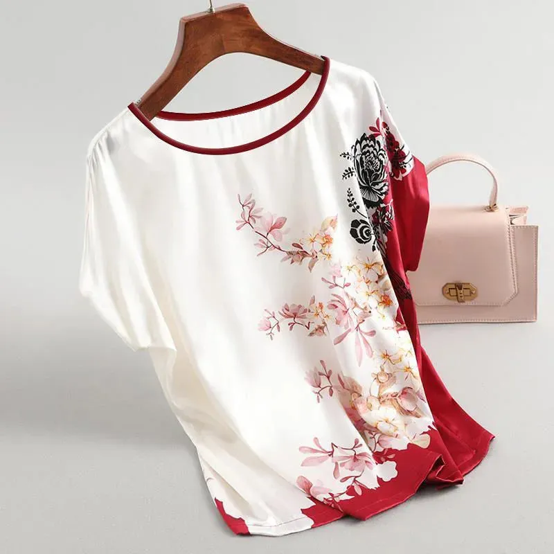 Summer Fashion Pullover Ladies Chiffon Blouses Shirts Vintage Printed Casual Short Sleeve Women Tops