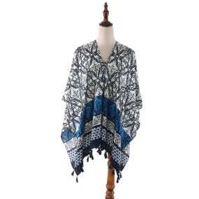 Women's Sheer Poncho Cape Black and White Geometric Print CAR008